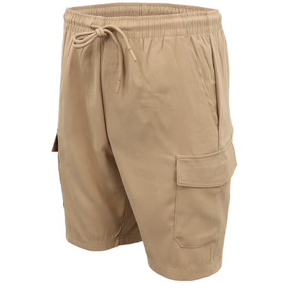 Men's Cargo Shorts 4 Pockets Cascual Work Trousers Active Pants Elastic Waist, Khaki, 2XL V474-557478