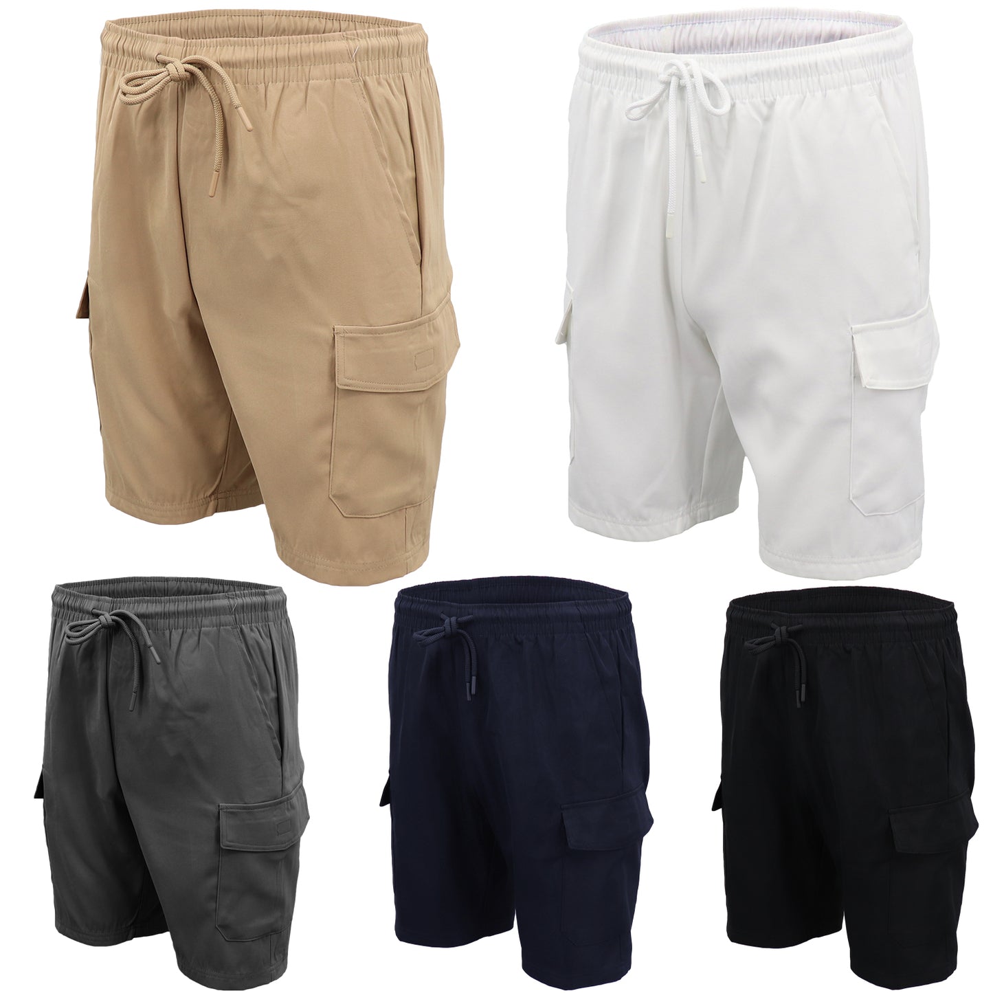 Men's Cargo Shorts 4 Pockets Cascual Work Trousers Active Pants Elastic Waist, White, S V474-557488