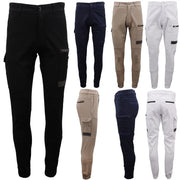Men's Cargo Cotton Drill Work Pants UPF 50+ 13 Pockets Tradies Workwear Trousers, White, 32