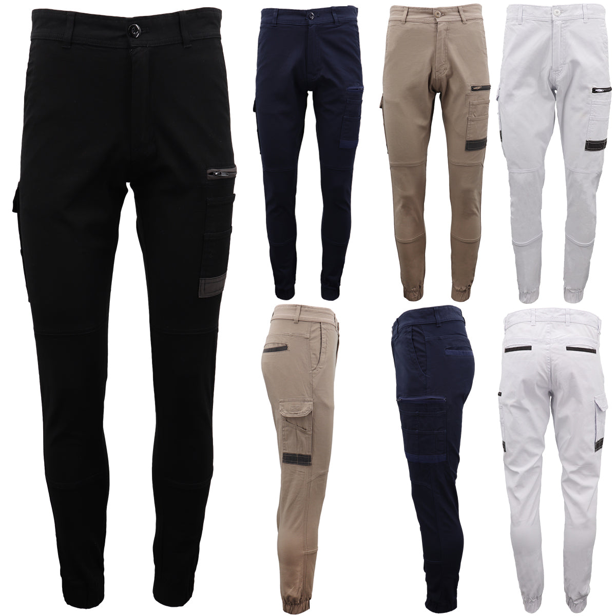 Men's Cargo Cotton Drill Work Pants UPF 50+ 13 Pockets Tradies Workwear Trousers, White, 32