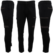 Men's Cotton Drill Cargo Work Pants UPF 50+ 13 Pockets Tradies Workwear Trousers, Black, 32