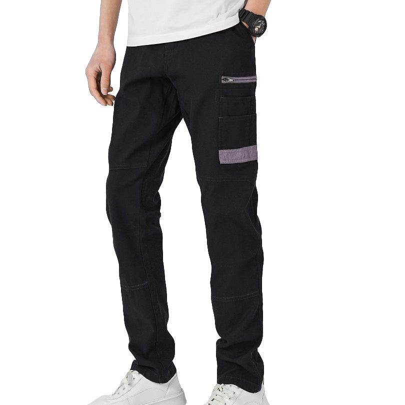 Men's Cotton Drill Cargo Work Pants UPF 50+ 13 Pockets Tradies Workwear Trousers, Black, 34
