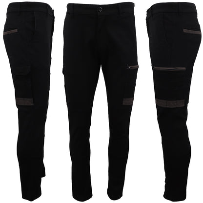 Men's Cotton Drill Cargo Work Pants UPF 50+ 13 Pockets Tradies Workwear Trousers, Black, 36 V474-578402