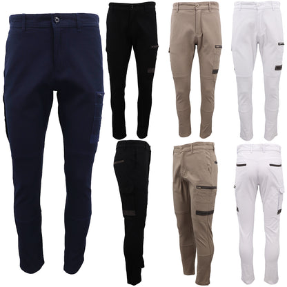 Men's Cotton Drill Cargo Work Pants UPF 50+ 13 Pockets Tradies Workwear Trousers, Black, 38 V474-578403