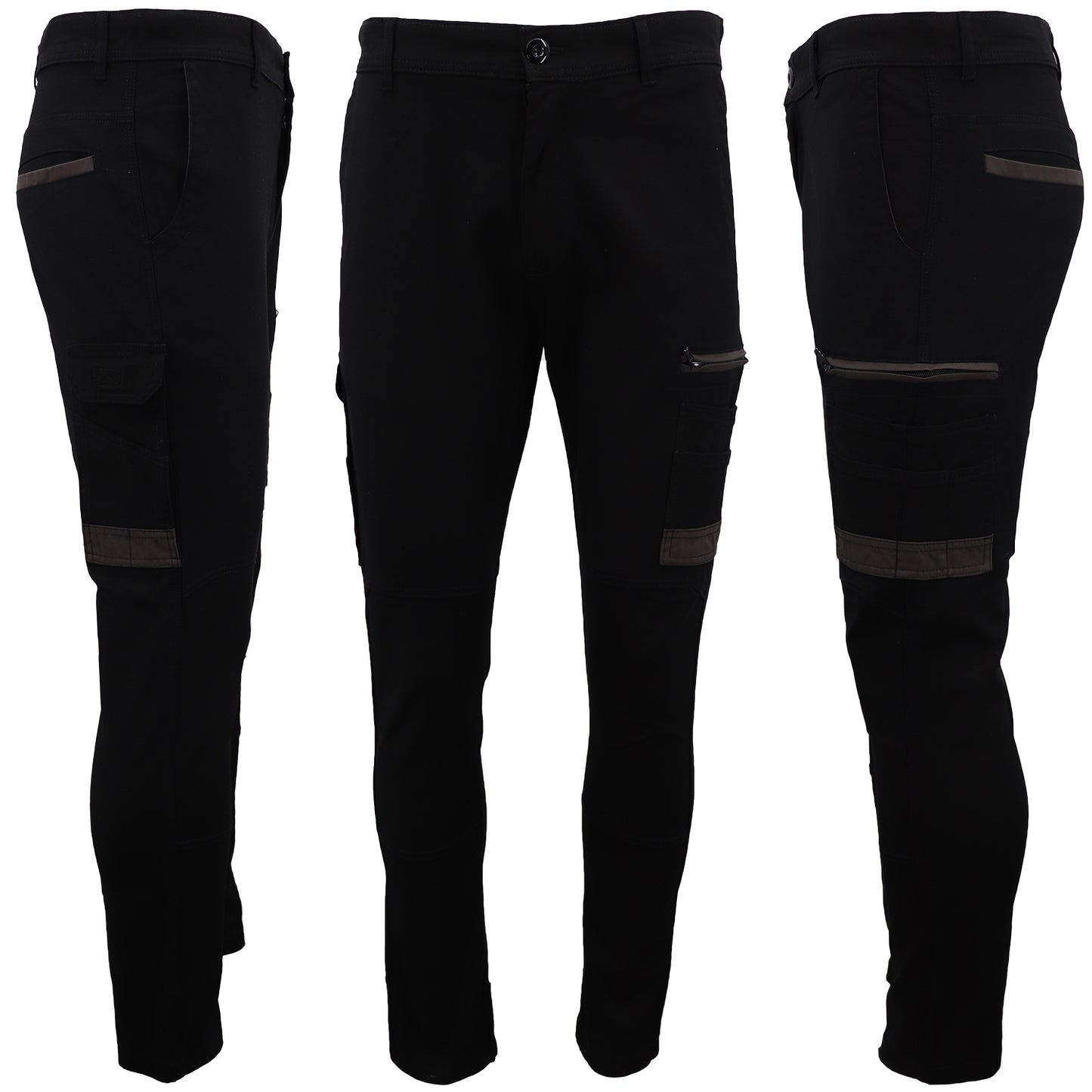 Men's Cotton Drill Cargo Work Pants UPF 50+ 13 Pockets Tradies Workwear Trousers, Black, 40 V474-578404