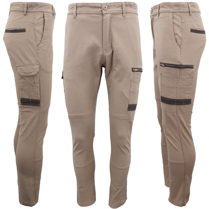 Men's Cotton Drill Cargo Work Pants UPF 50+ 13 Pockets Tradies Workwear Trousers, Khaki, 32 V474-578407