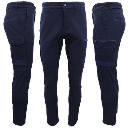 Men's Cotton Drill Cargo Work Pants UPF 50+ 13 Pockets Tradies Workwear Trousers, Navy, 34 V474-578415