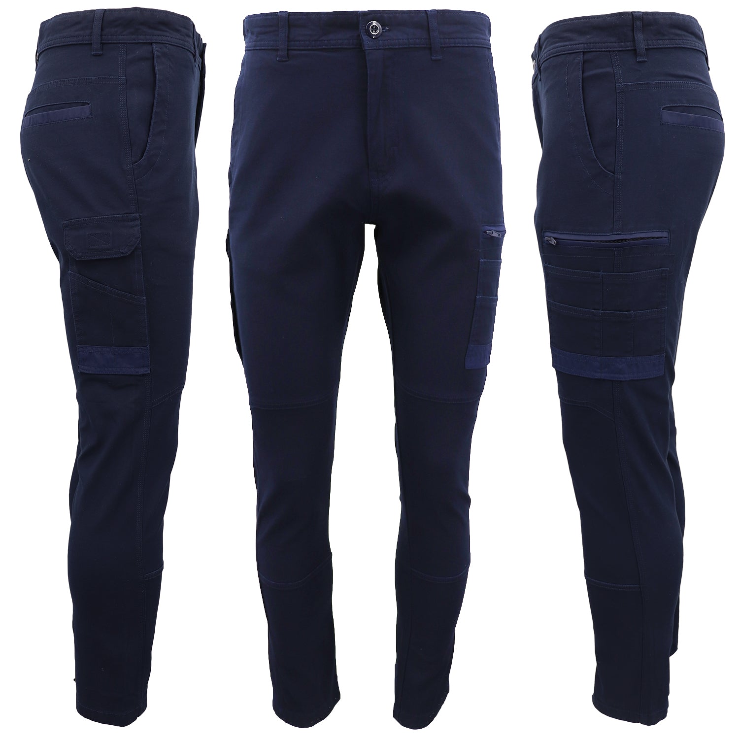Men's Cotton Drill Cargo Work Pants UPF 50+ 13 Pockets Tradies Workwear Trousers, Navy, 36 V474-578416