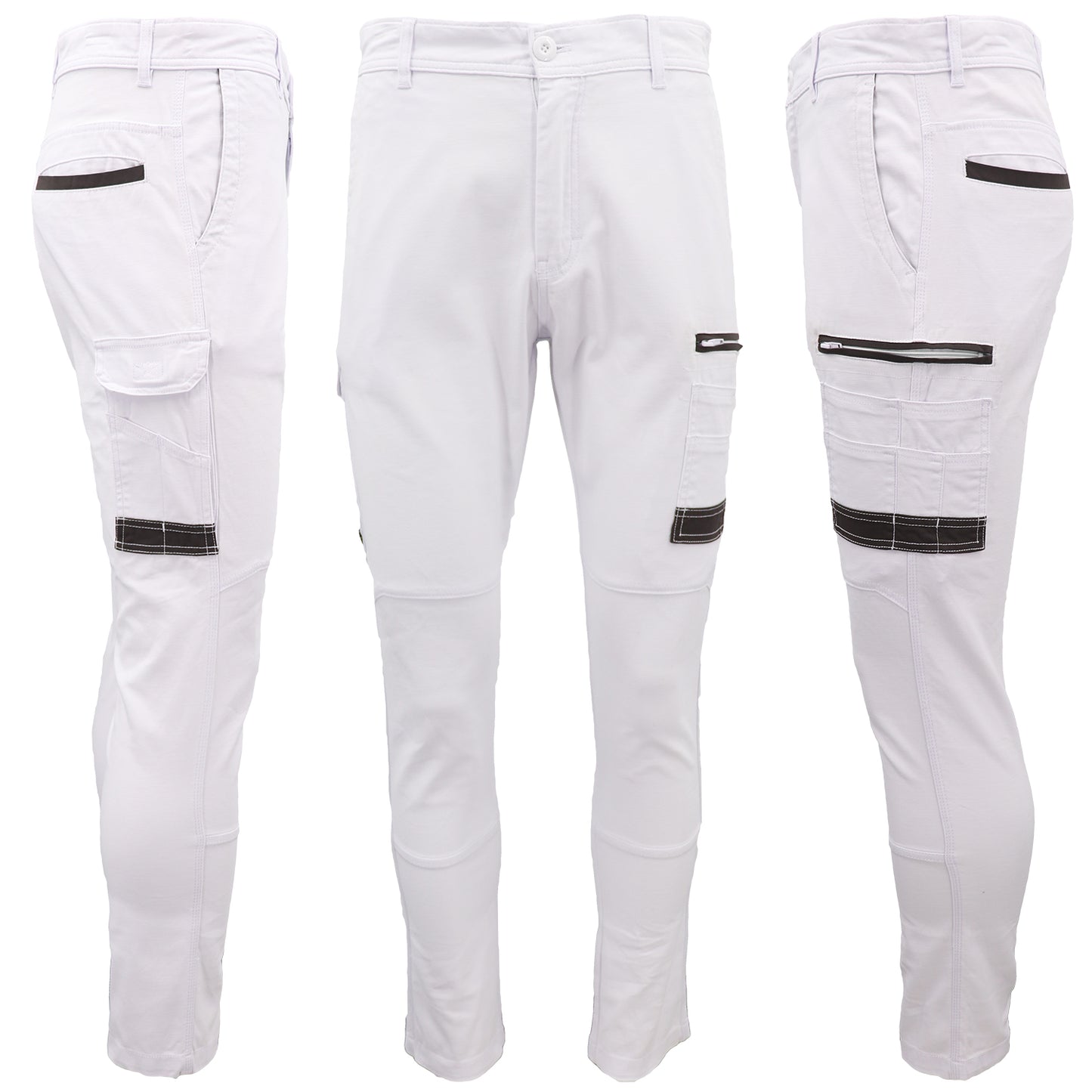 Men's Cotton Drill Cargo Work Pants UPF 50+ 13 Pockets Tradies Workwear Trousers, White, 30 V474-578420