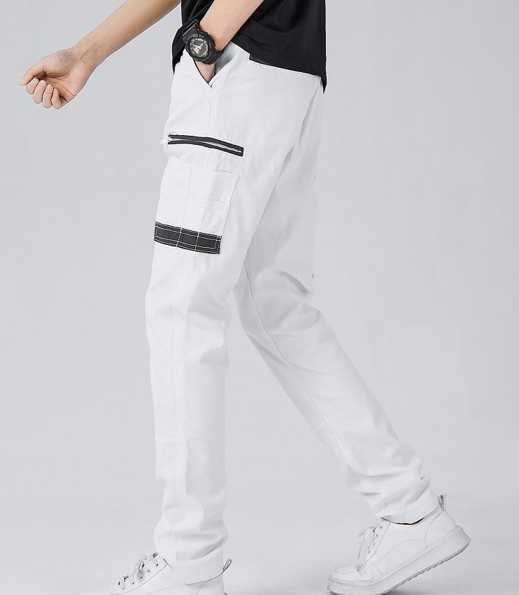 Men's Cotton Drill Cargo Work Pants UPF 50+ 13 Pockets Tradies Workwear Trousers, White, 32 V474-578421
