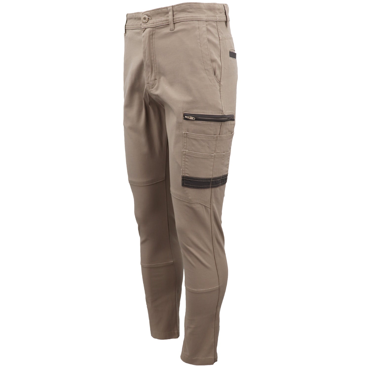 Men's Cotton Drill Cargo Work Pants UPF 50+ 13 Pockets Tradies Workwear Trousers, White, 32