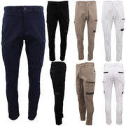 Men's Cotton Drill Cargo Work Pants UPF 50+ 13 Pockets Tradies Workwear Trousers, White, 36