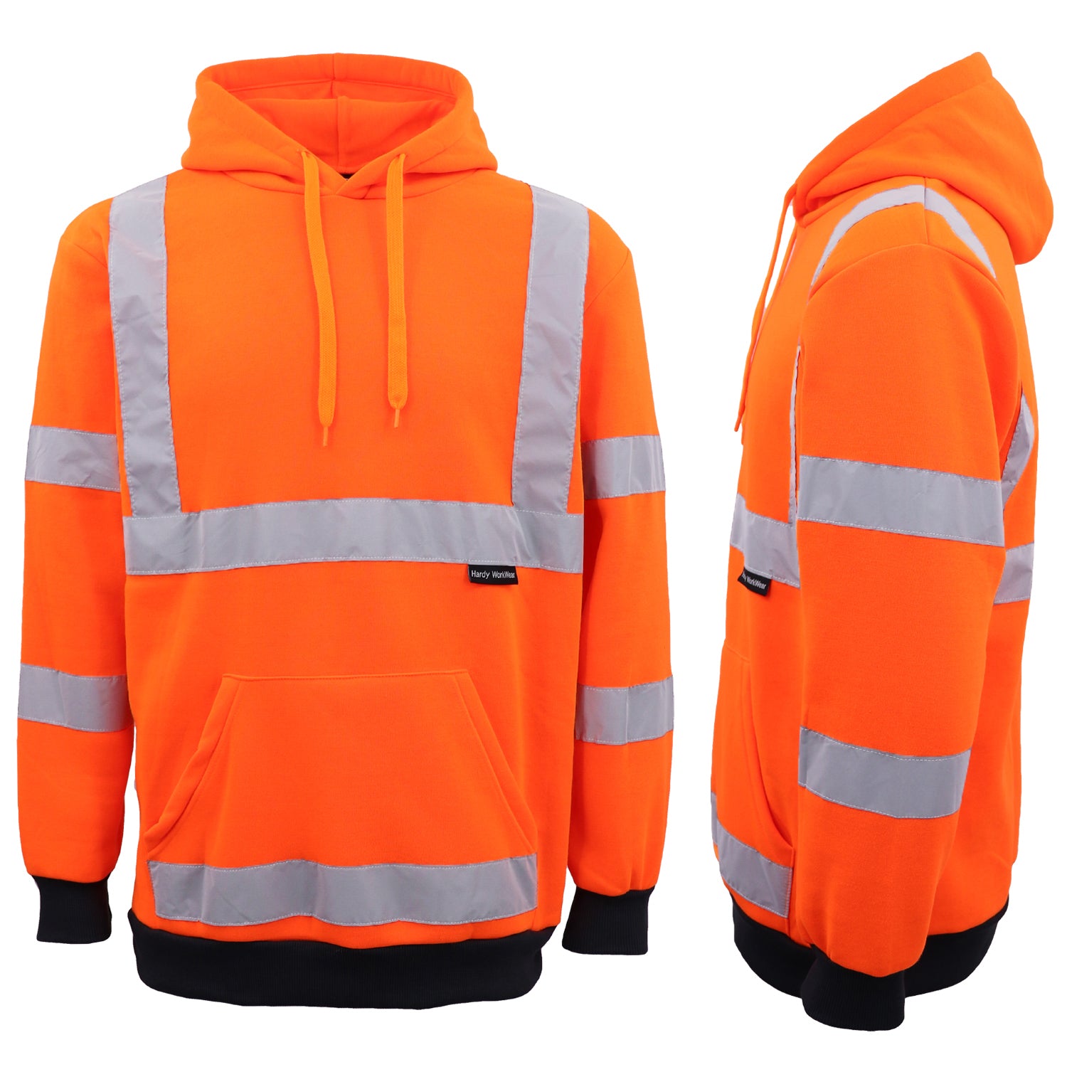 HI VIS Hooded Safety Jumper Hoodie Sweatshirt Tradie Workwear Fleece Jacket Coat, Fluro Orange, L V474-578896