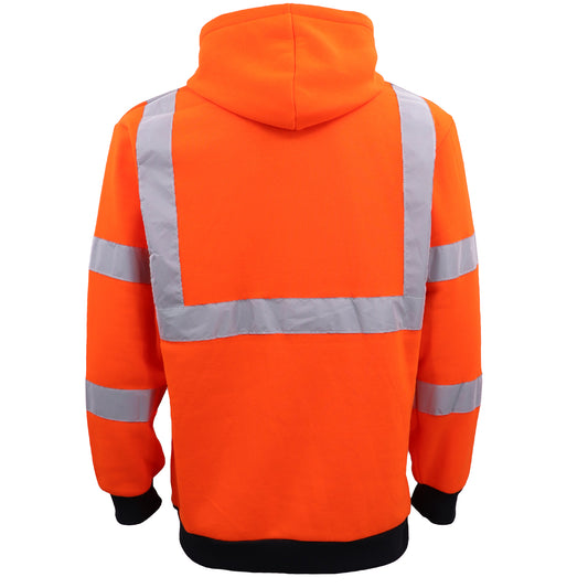 HI VIS Hooded Safety Jumper Hoodie Sweatshirt Tradie Workwear Fleece Jacket Coat, Fluro Orange, XL V474-578897