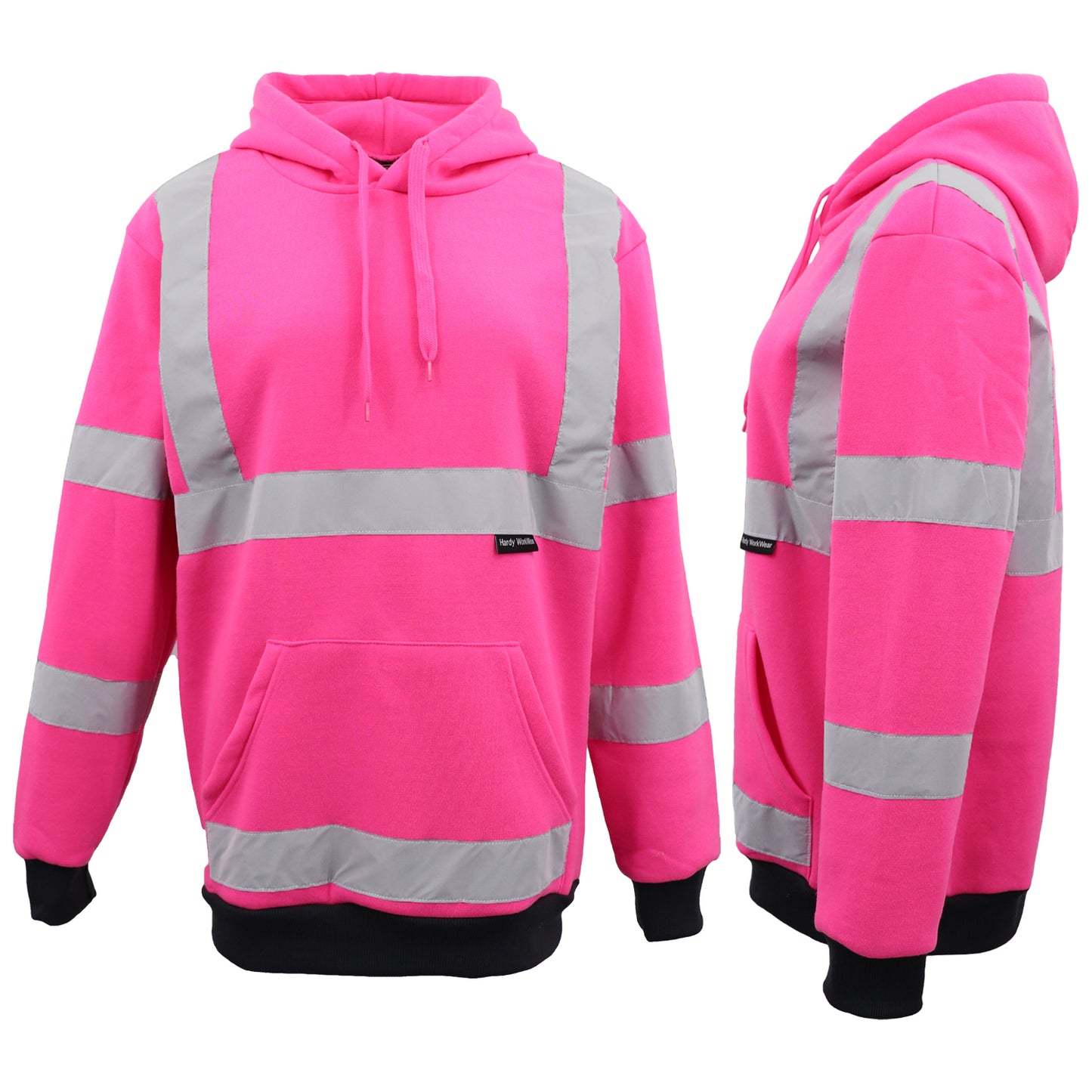 HI VIS Hooded Safety Jumper Hoodie Sweatshirt Tradie Workwear Fleece Jacket Coat, Fluro Pink, XS V474-578900