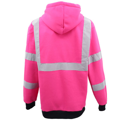 HI VIS Hooded Safety Jumper Hoodie Sweatshirt Tradie Workwear Fleece Jacket Coat, Fluro Pink, S V474-578901