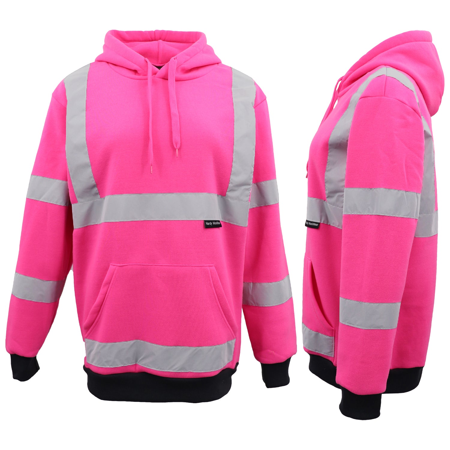 HI VIS Hooded Safety Jumper Hoodie Sweatshirt Tradie Workwear Fleece Jacket Coat, Fluro Pink, L V474-578903
