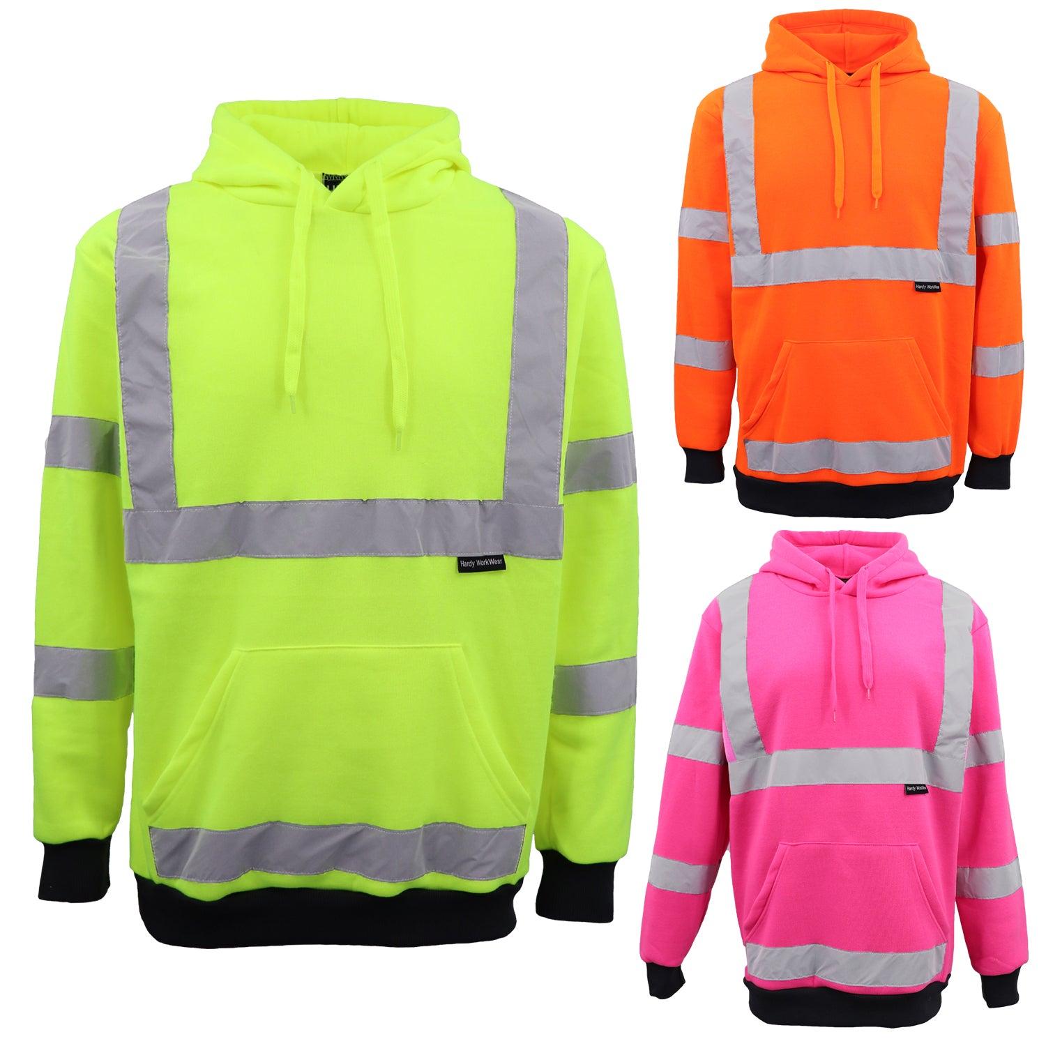 HI VIS Hooded Safety Jumper Hoodie Sweatshirt Tradie Workwear Fleece Jacket Coat, Fluro Yellow, L V474-578910