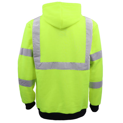 HI VIS Hooded Safety Jumper Hoodie Sweatshirt Tradie Workwear Fleece Jacket Coat, Fluro Yellow, L V474-578910