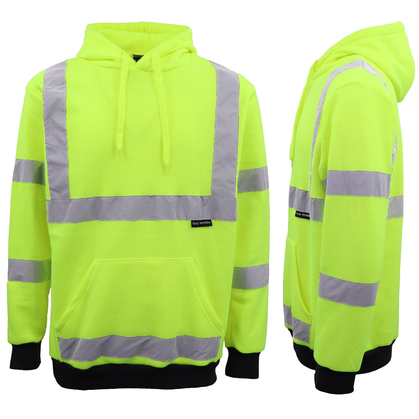 HI VIS Hooded Safety Jumper Hoodie Sweatshirt Tradie Workwear Fleece Jacket Coat, Fluro Yellow, L V474-578910