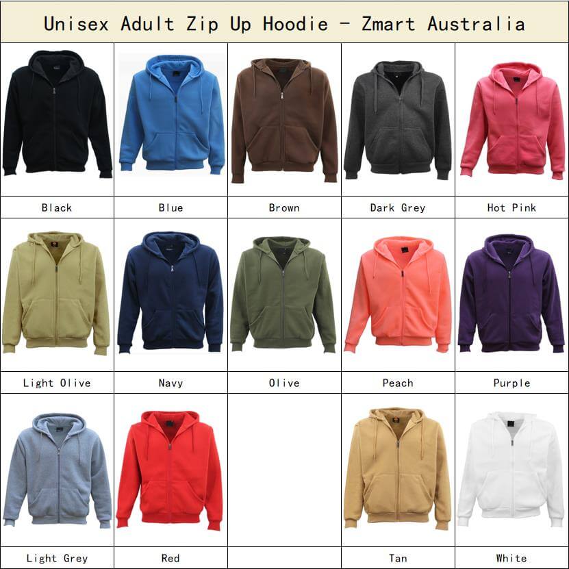 Adult Unisex Zip Plain Fleece Hoodie Hooded Jacket Mens Sweatshirt Jumper XS-8XL, Black, 7XL V474-584451