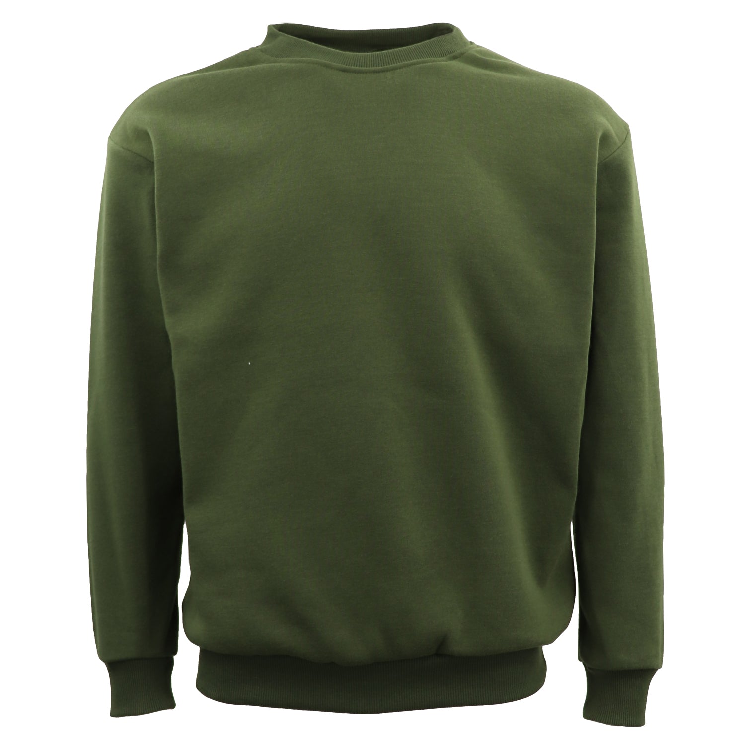New Adult Unisex Plain Pullover Fleece Jumper Mens Long Sleeve Crew Neck Sweater, Olive, 5XL V474-585882