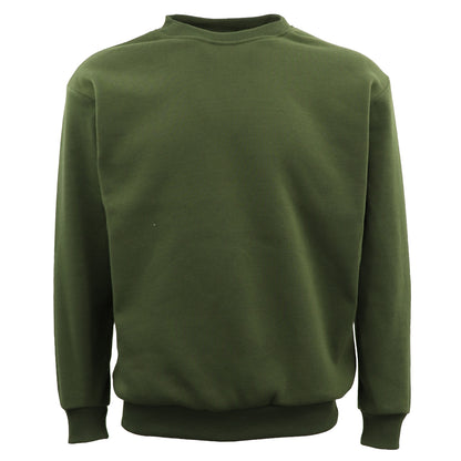 New Adult Unisex Plain Pullover Fleece Jumper Mens Long Sleeve Crew Neck Sweater, Olive, 6XL V474-585883