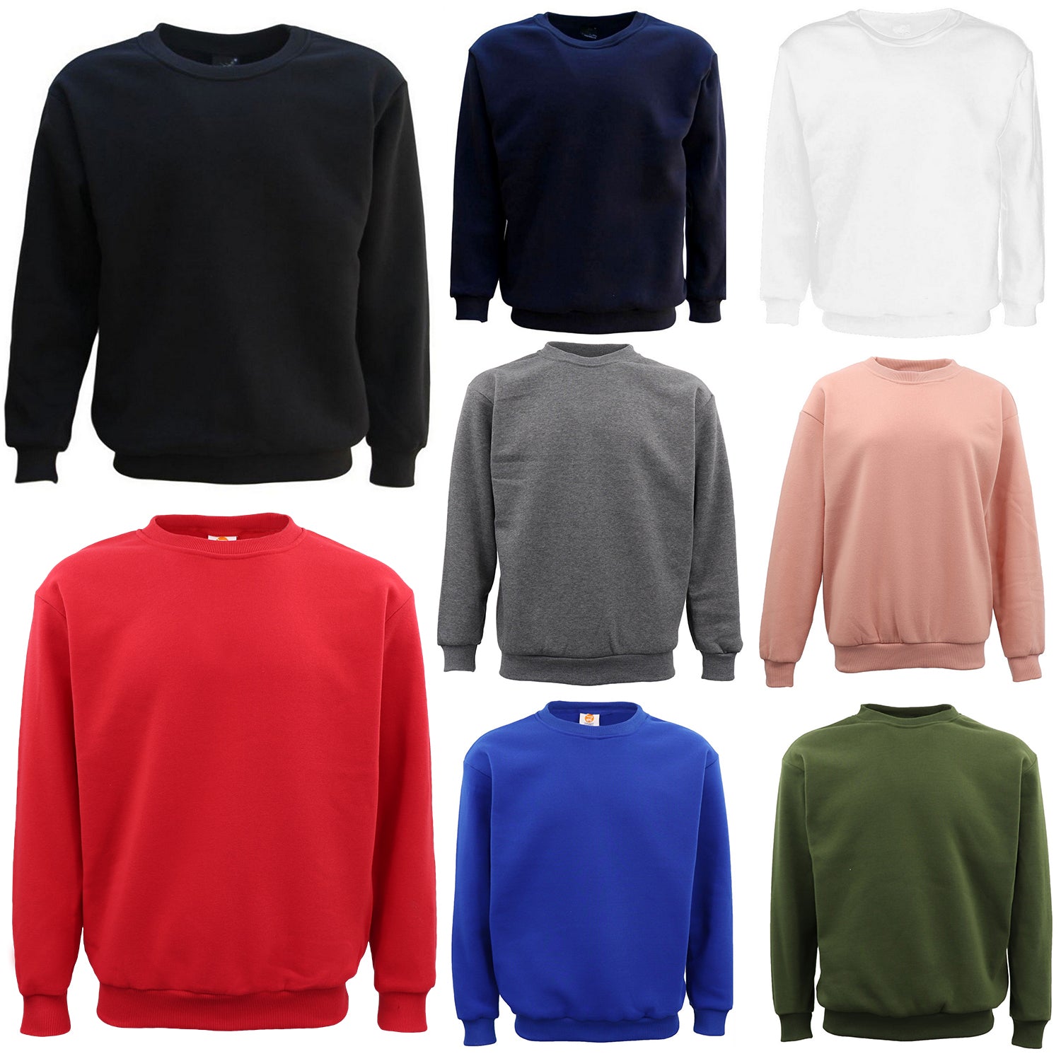 New Adult Unisex Plain Pullover Fleece Jumper Mens Long Sleeve Crew Neck Sweater, Royal Blue, 2XL