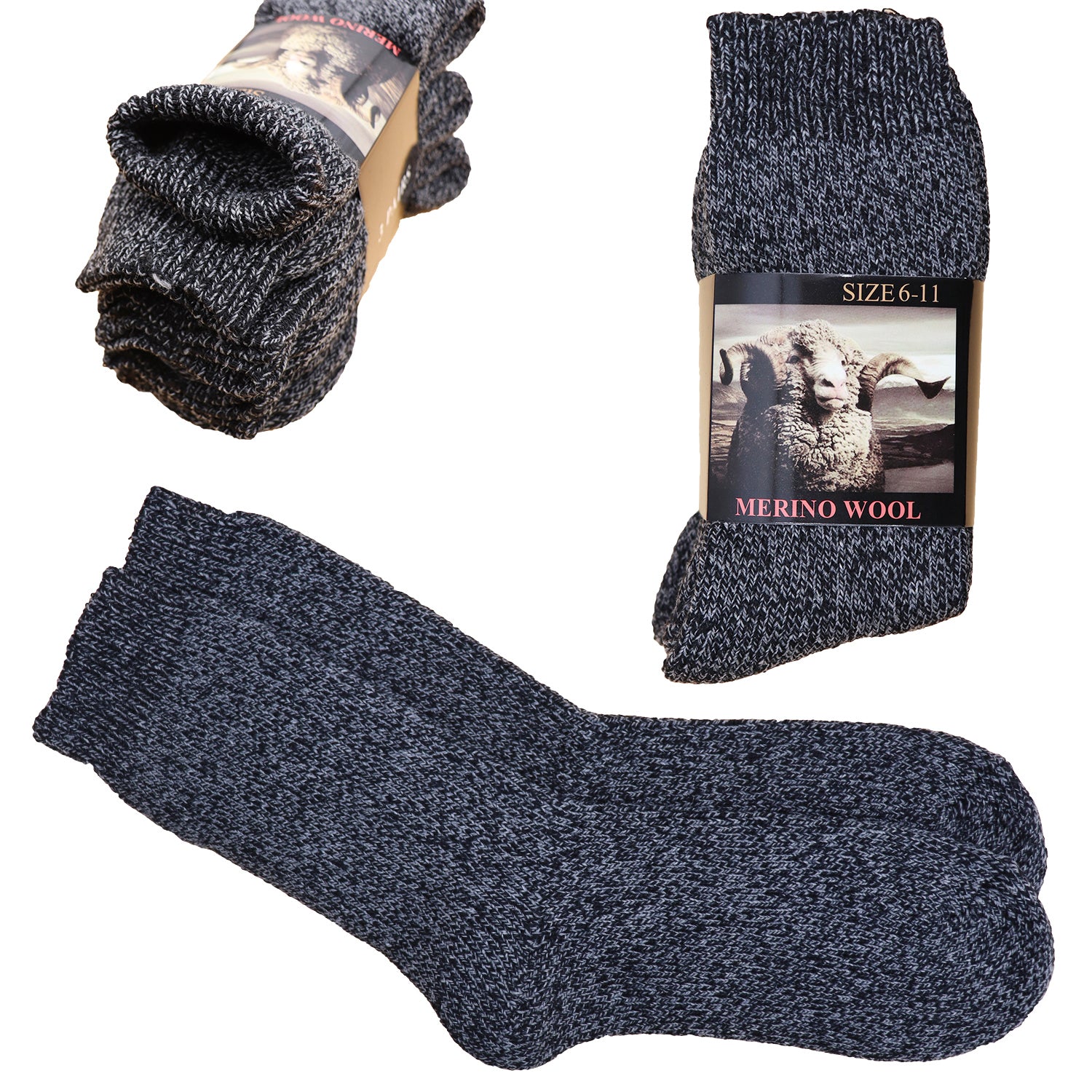 6 Pairs Merino Wool Thick Double Cushion Heavy Duty Socks Tradie Warm Thermal, 6-11 V474-602494