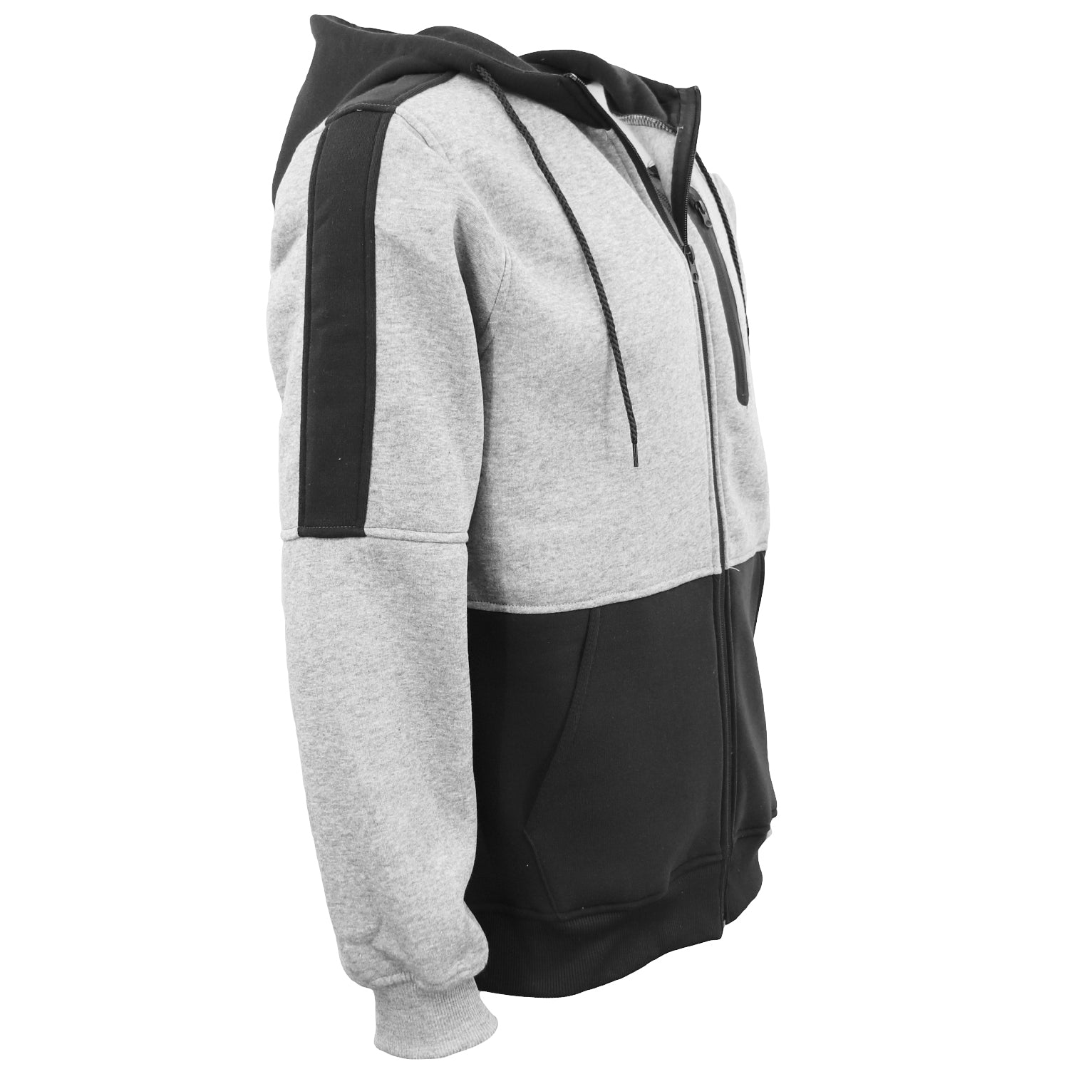 Men's Adult Full Zip Hoodie Jumper Active Two-Tone Jacket Coat Sports Zip Pocket, Black, 2XL V474-604568