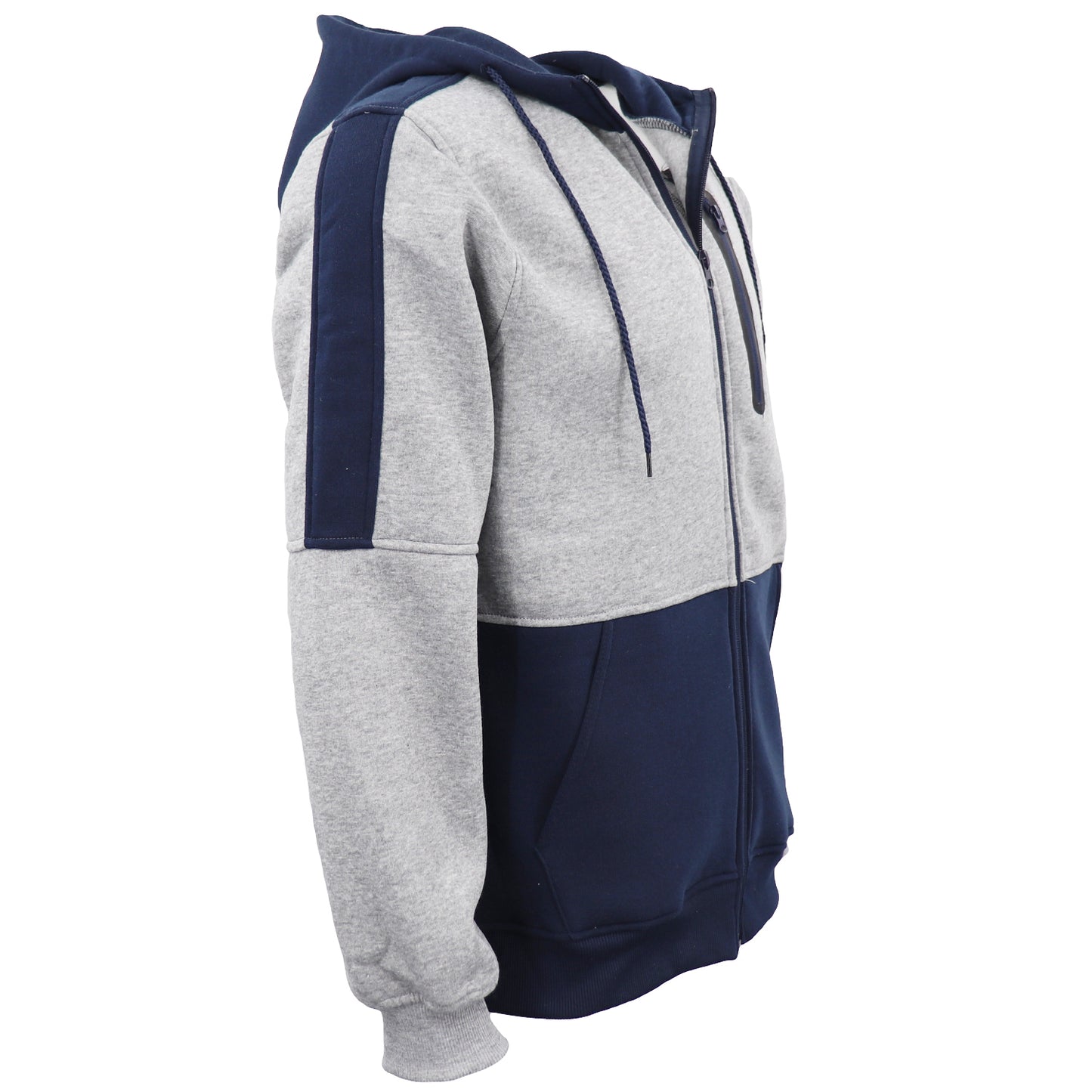 Men's Adult Full Zip Hoodie Jumper Active Two-Tone Jacket Coat Sports Zip Pocket, Navy, 2XL V474-604574