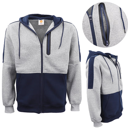Men's Adult Full Zip Hoodie Jumper Active Two-Tone Jacket Coat Sports Zip Pocket, Navy, 3XL V474-604575