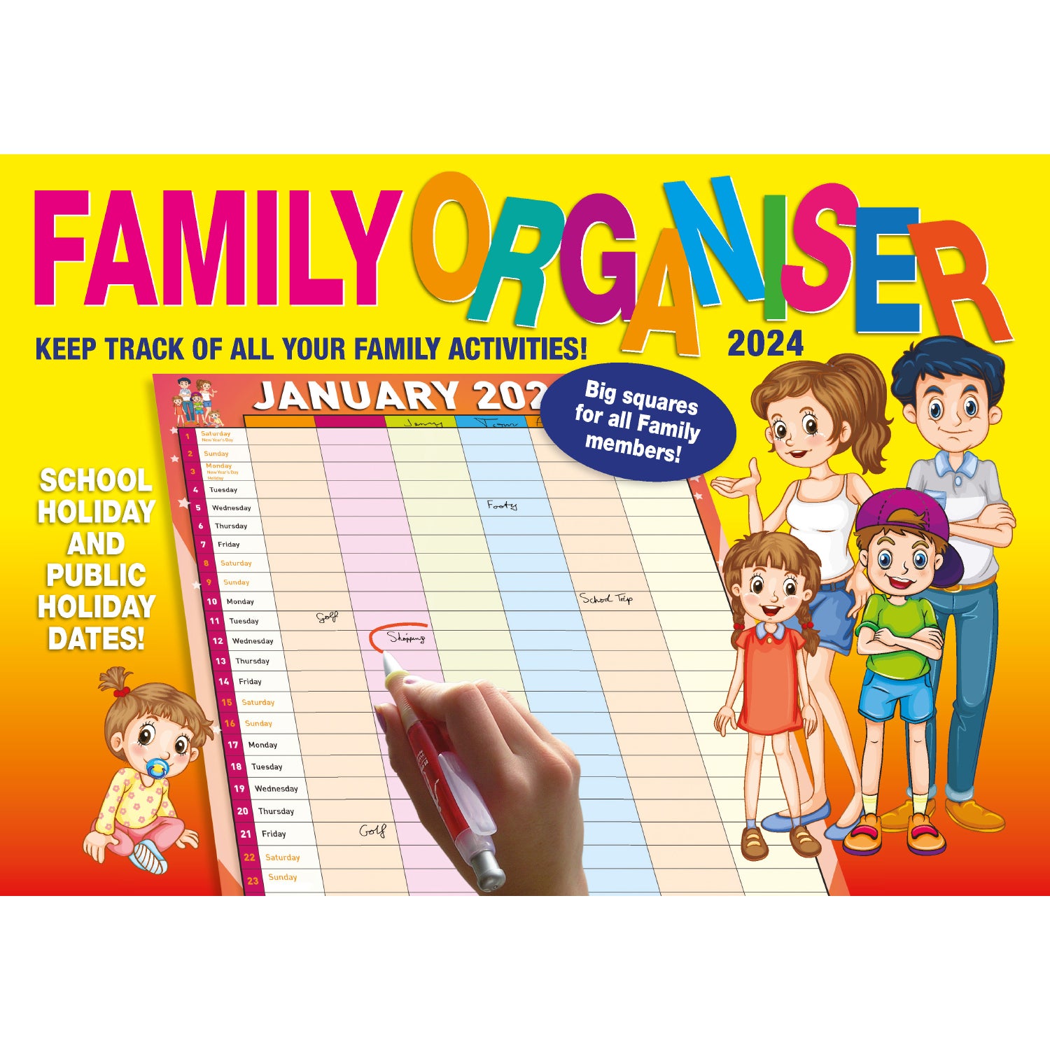Family Organiser - 2024 Rectangle Wall Calendar 13 Months Planner Home Schedule V474-614550