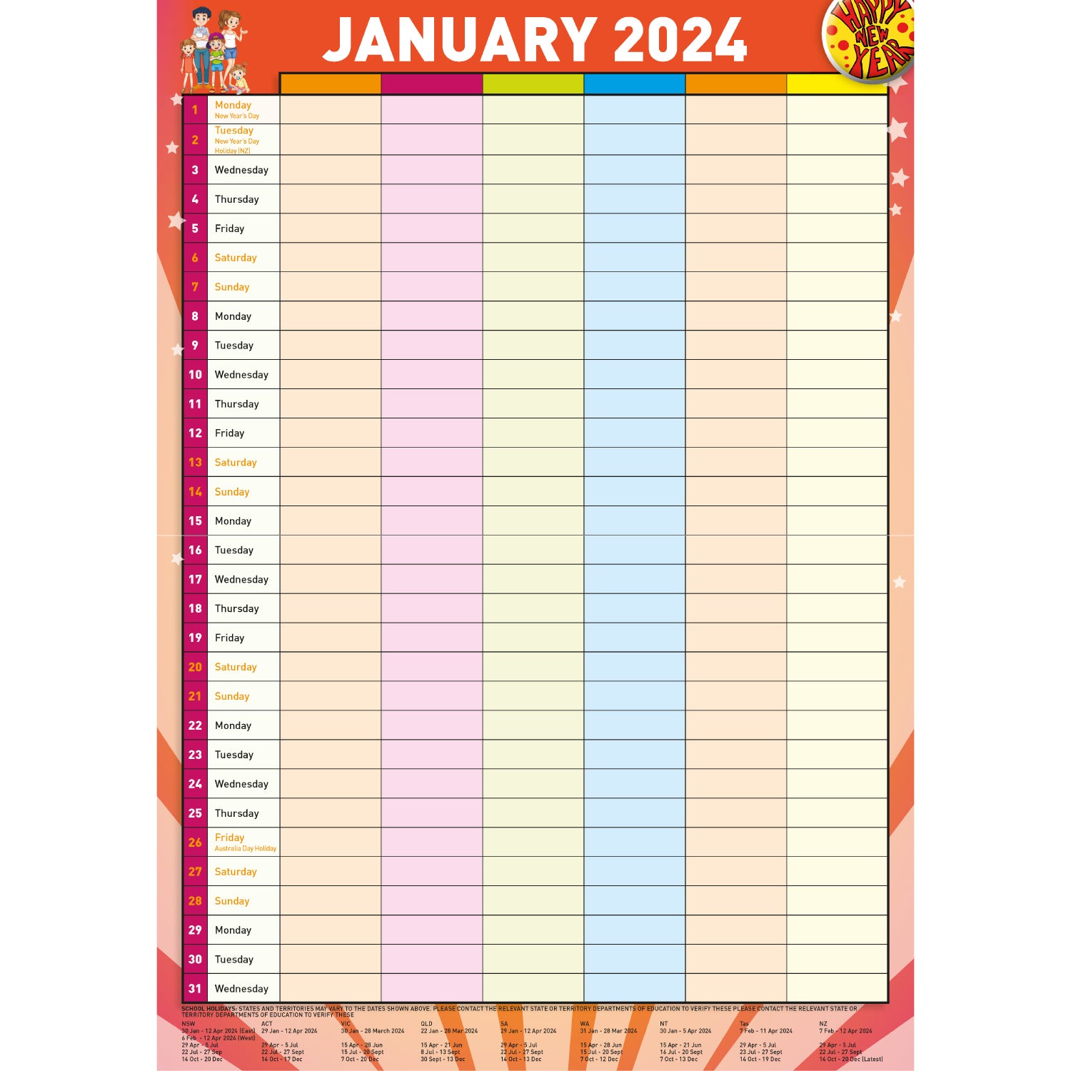 Family Organiser - 2024 Rectangle Wall Calendar 13 Months Planner Home Schedule V474-614550