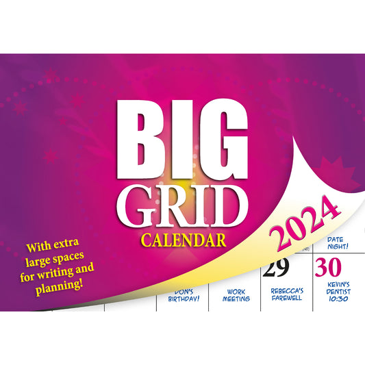 Big Grid - 2024 Rectangle Wall Calendar 13 Months Large Date Boxes Easy Planning V474-614551