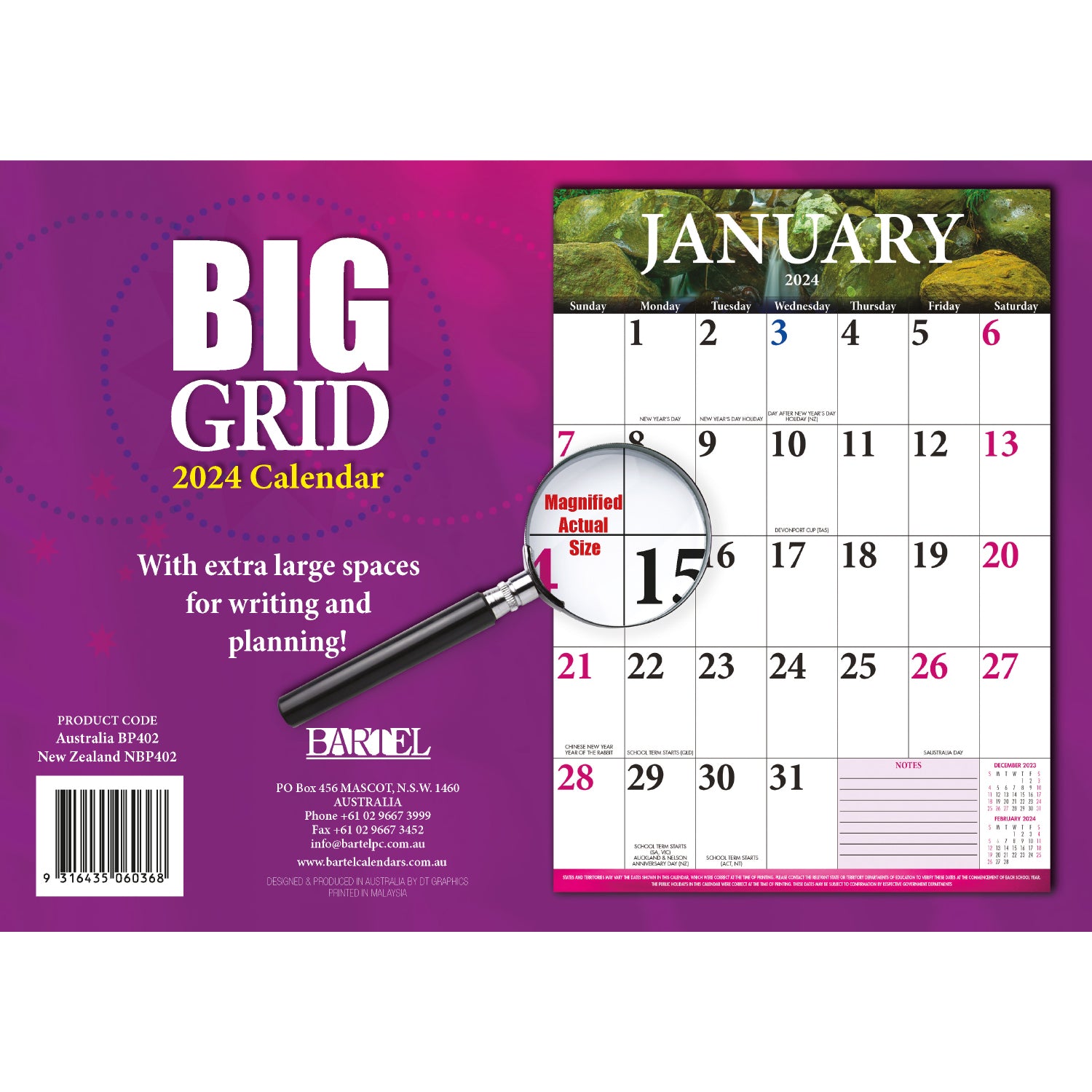 Big Grid - 2024 Rectangle Wall Calendar 13 Months Large Date Boxes Easy Planning V474-614551