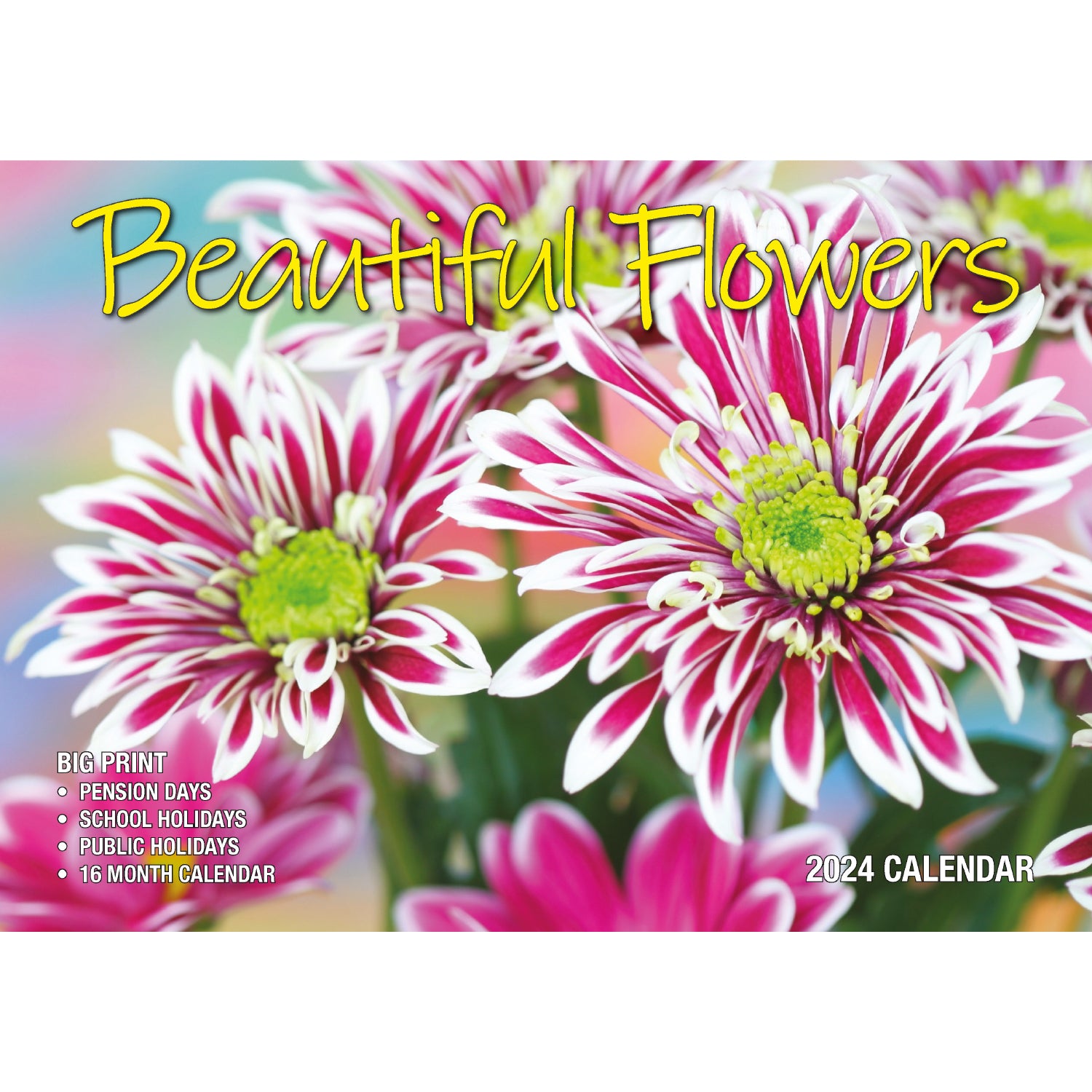 Beautiful Flowers - 2024 Rectangle Wall Calendar 16 Months Floral Art Home Decor V474-614552