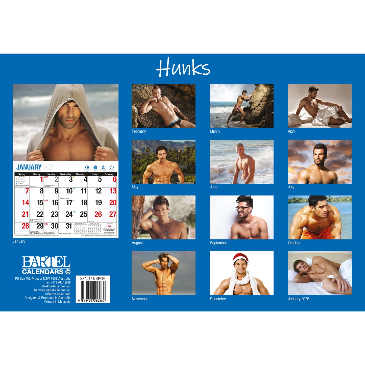 Hunks - 2024 Rectangle Wall Calendar 16 Months Planner Handsome Men Photos Gift V474-614553