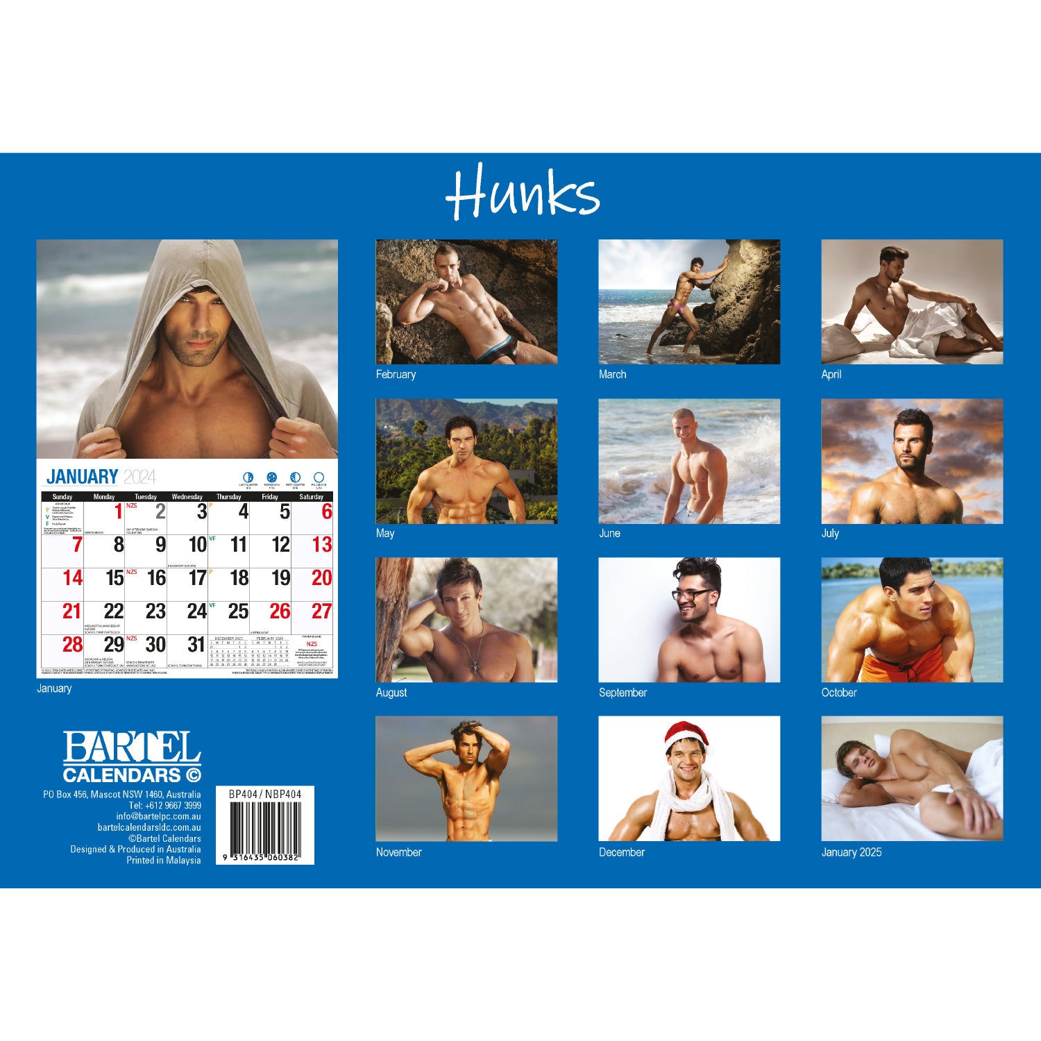 Hunks - 2024 Rectangle Wall Calendar 16 Months Planner Handsome Men Photos Gift V474-614553