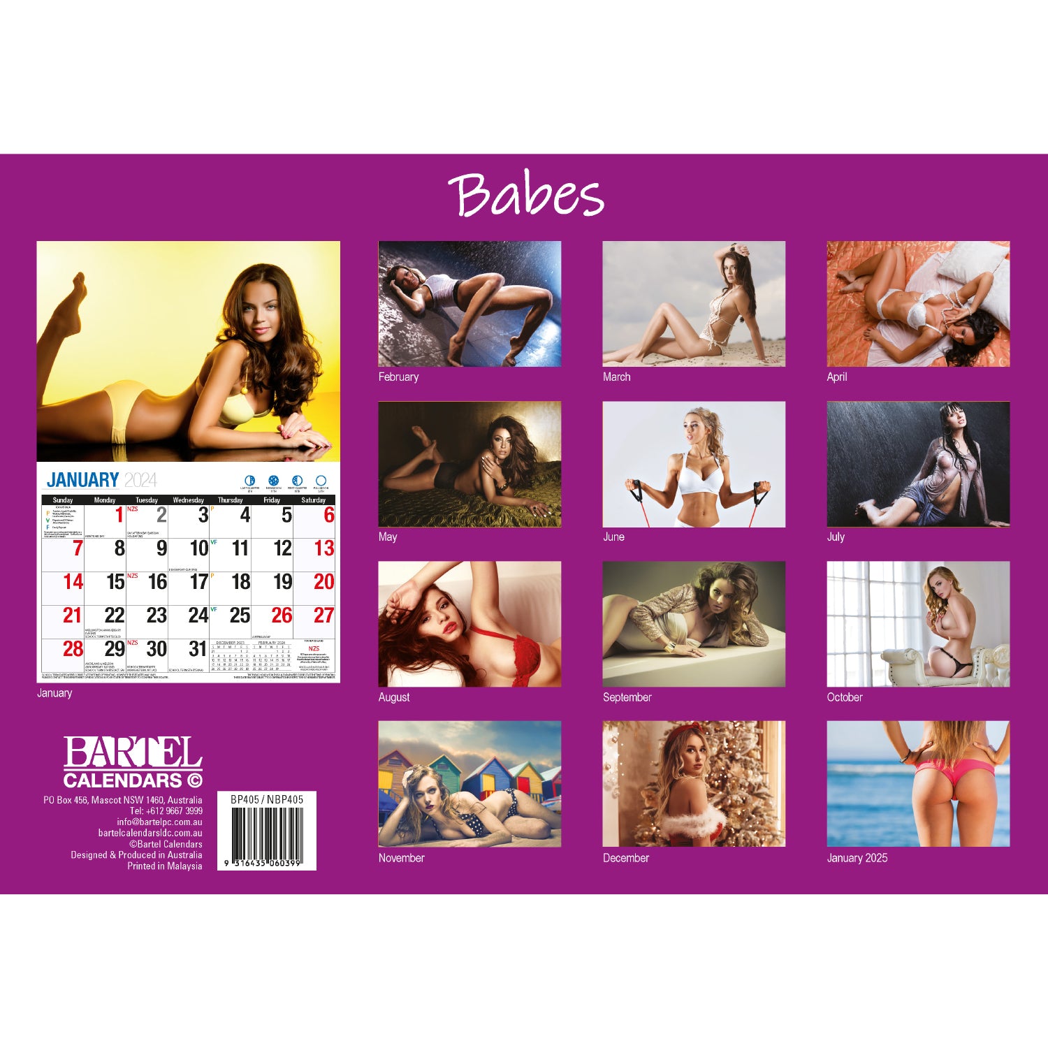 Babes 2024 Rectangle Wall Calendar 16 Months Planner Gorgeous Women Photos Gift V474-614554