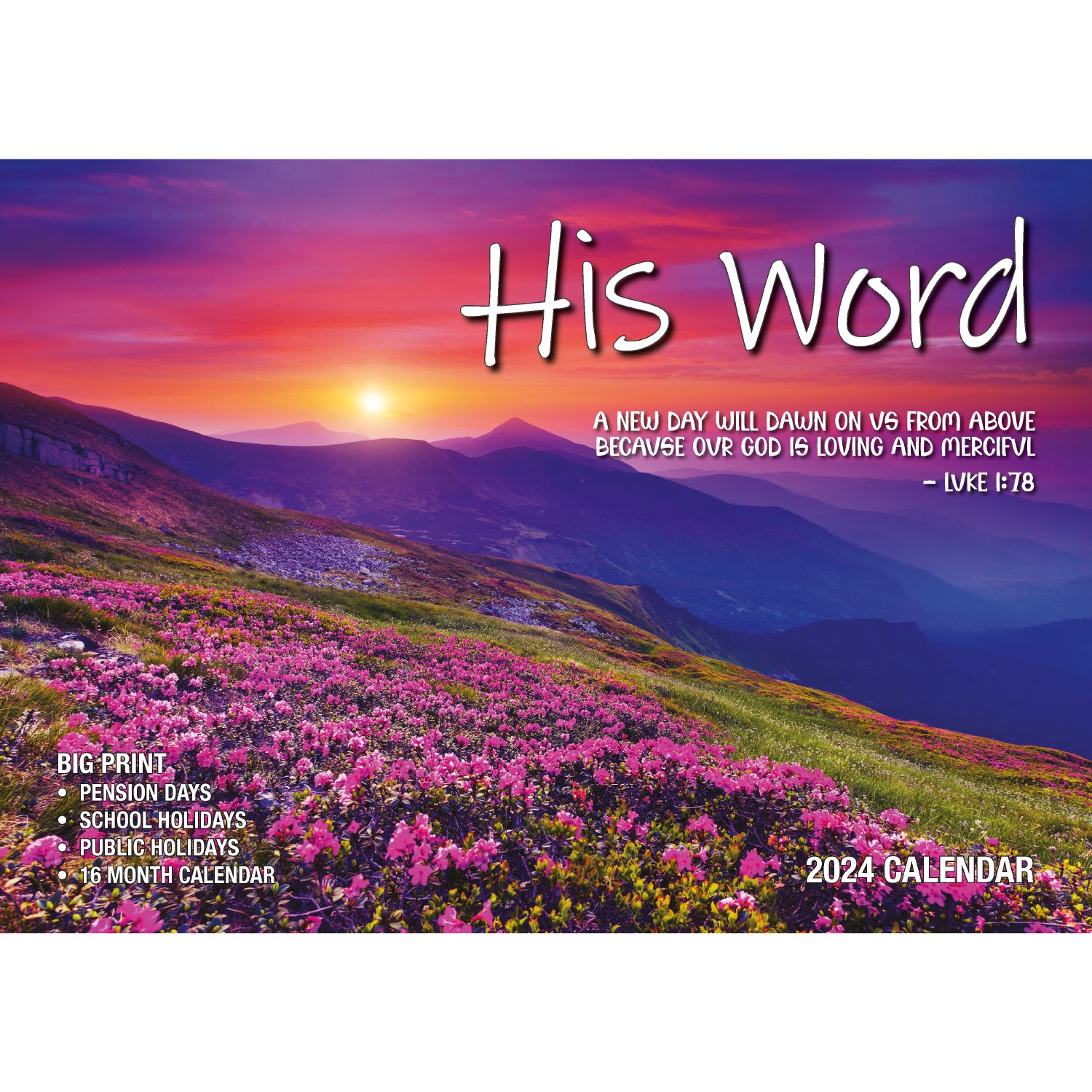 His Word - 2024 Rectangle Wall Calendar 16 Months Inspirational Bible Verses V474-614556