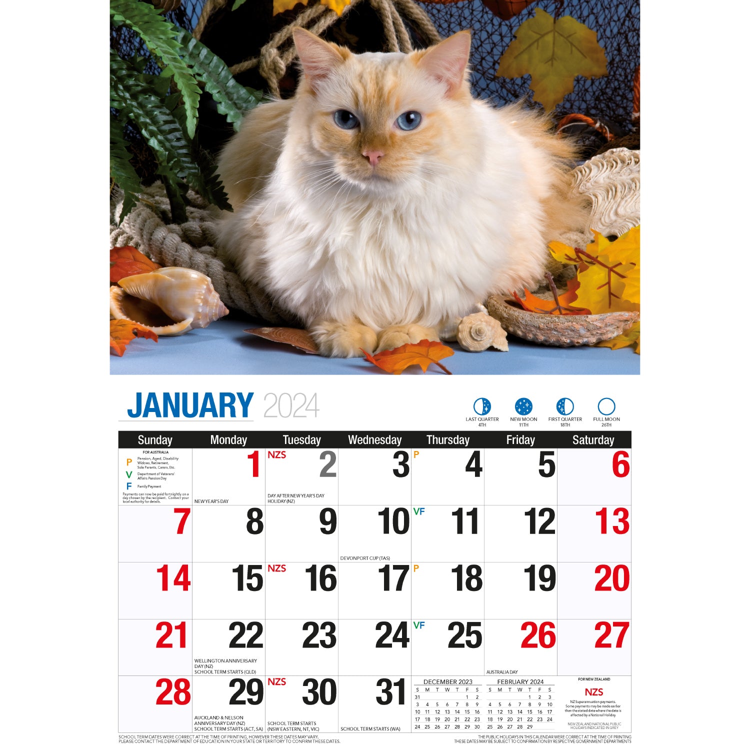 Cute Cats - 2024 Rectangle Wall Calendar 16 Months Planner Animal Pets Photos V474-614559