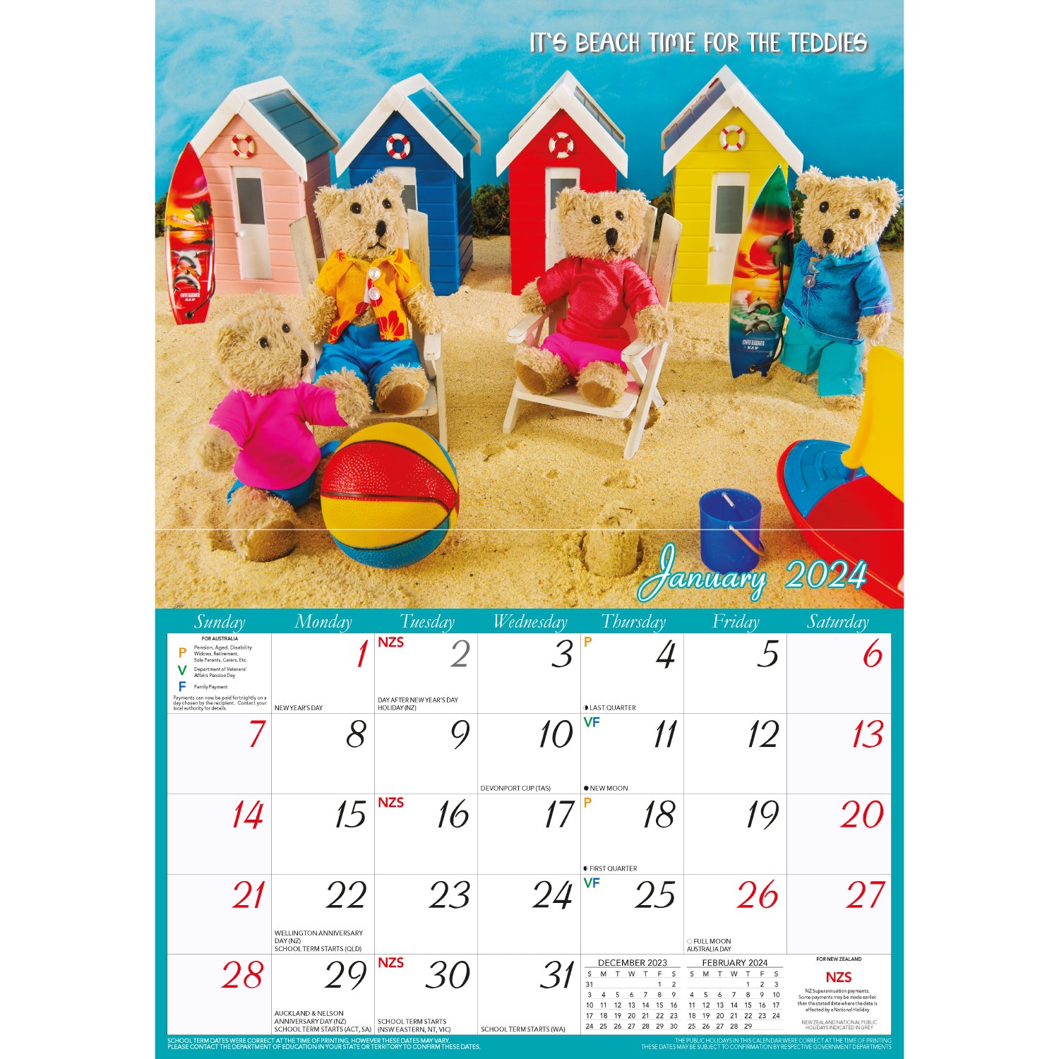 Life of Teddy - 2024 Rectangle Wall Calendar 13 Months Planner Adventures Gift V474-614560