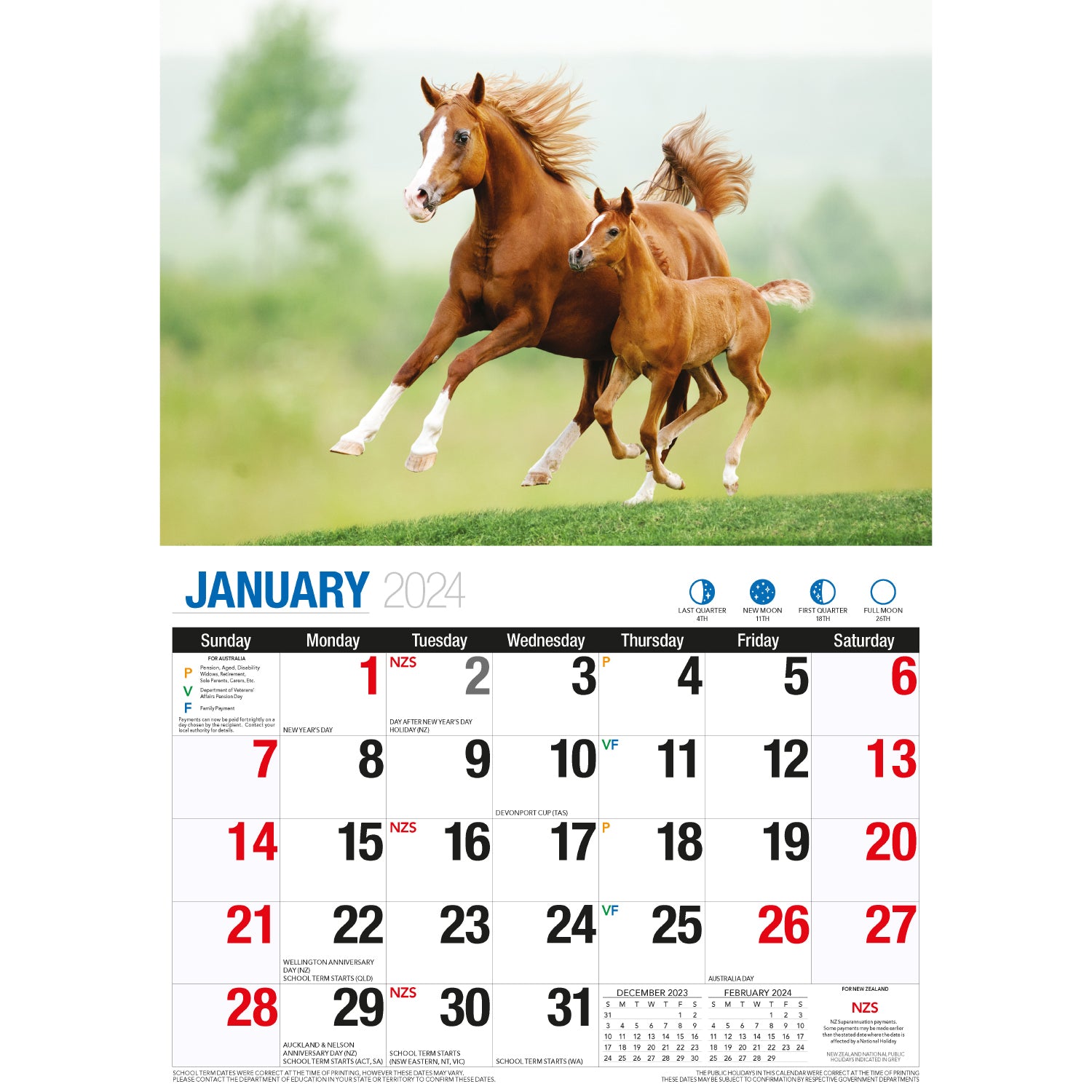 Horses - 2024 Rectangle Wall Calendar 16 Months Animal Planner New Year Gift V474-614562