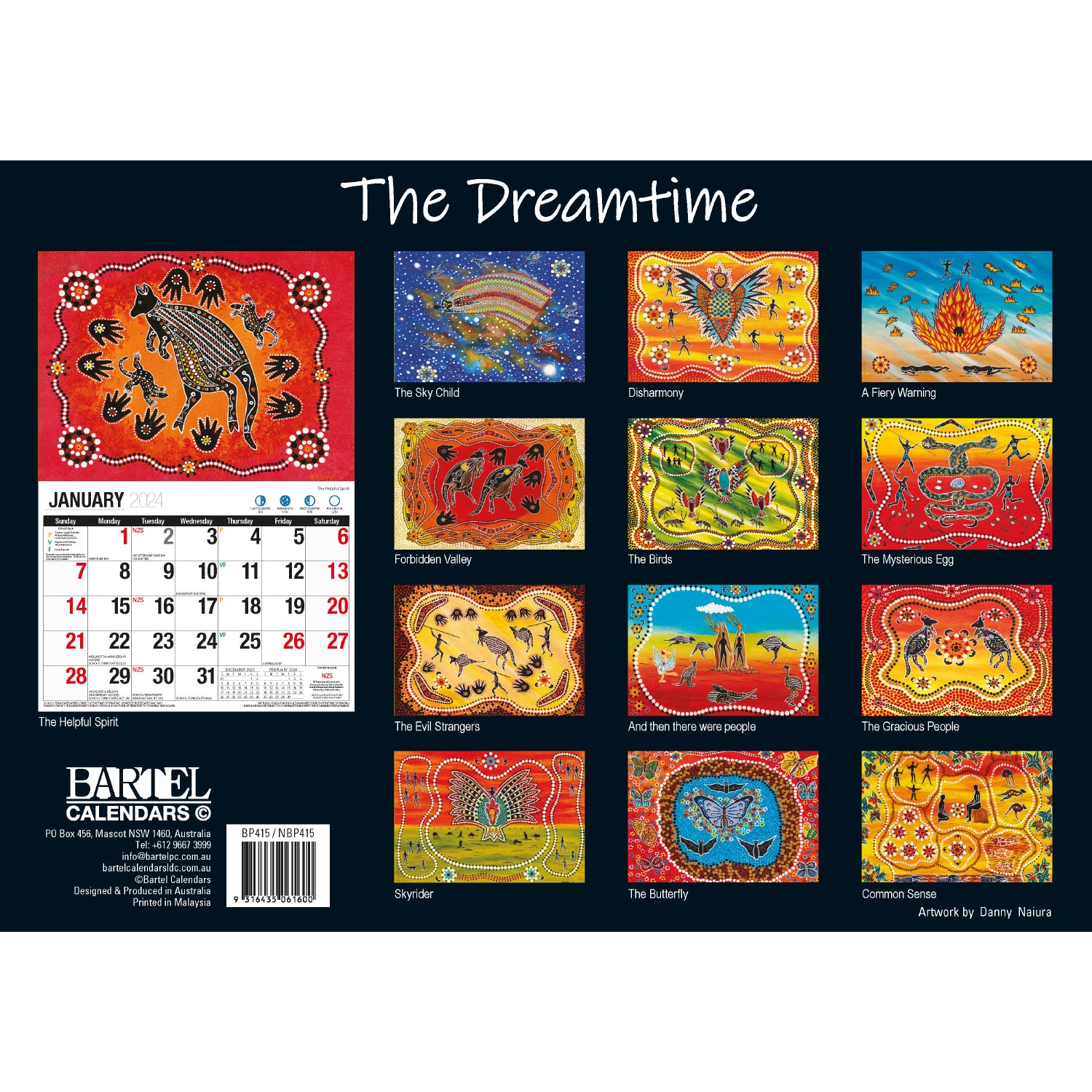 The Dreamtime - 2024 Rectangle Wall Calendar 16 Months Aboriginal Art New Year V474-614563