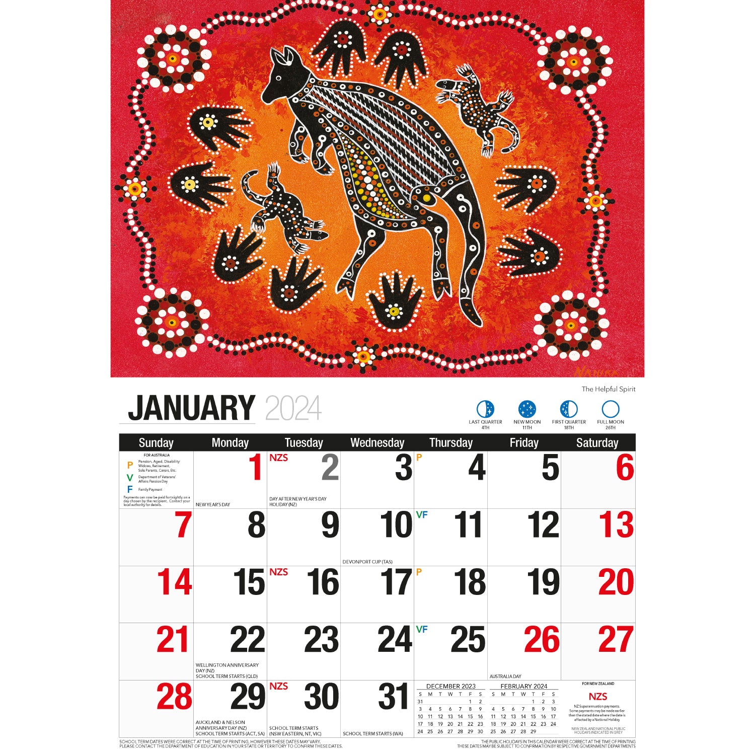 The Dreamtime - 2024 Rectangle Wall Calendar 16 Months Aboriginal Art New Year V474-614563