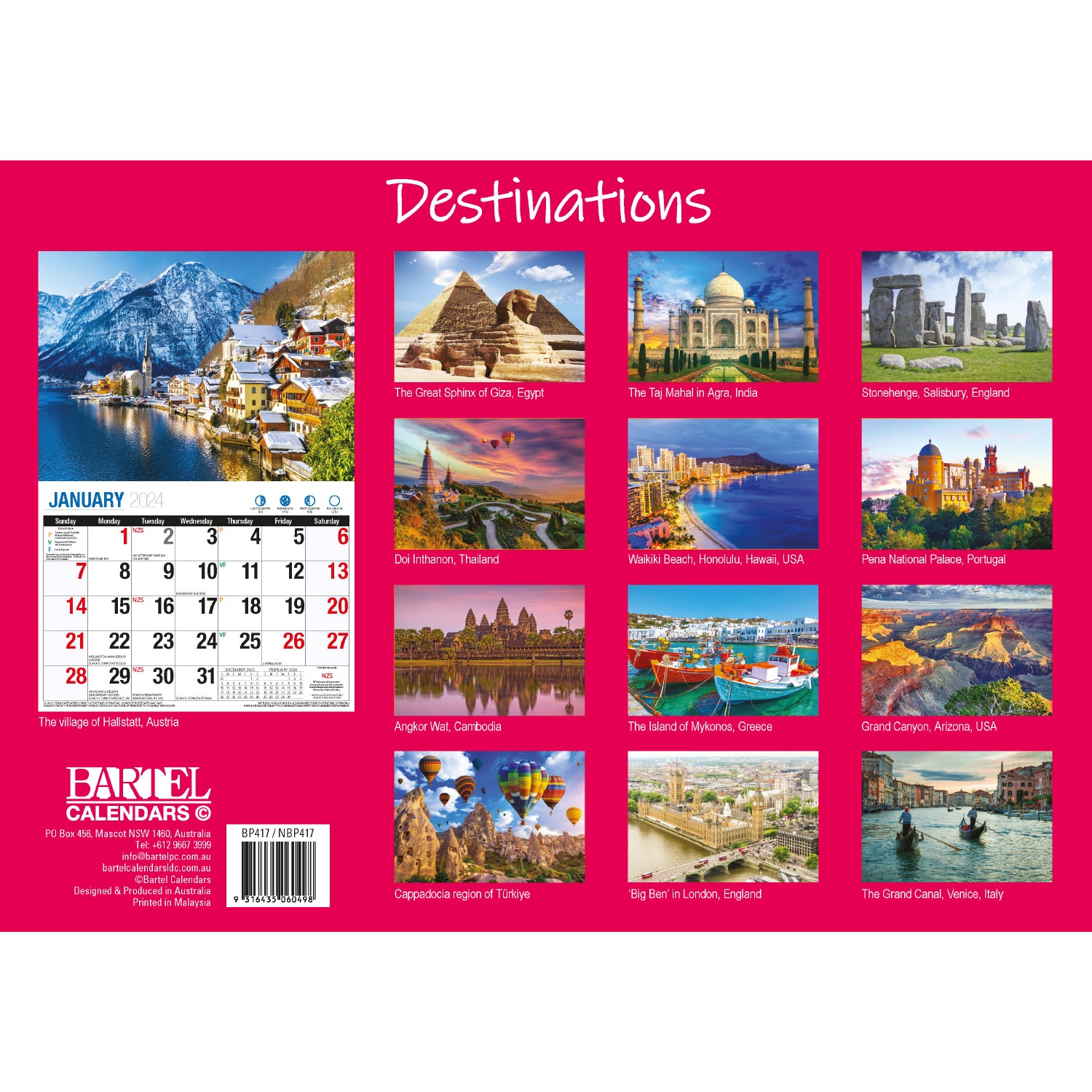 Destinations - 2024 Rectangle Wall Calendar 16 Months Planner Travel Photos Gift V474-614565
