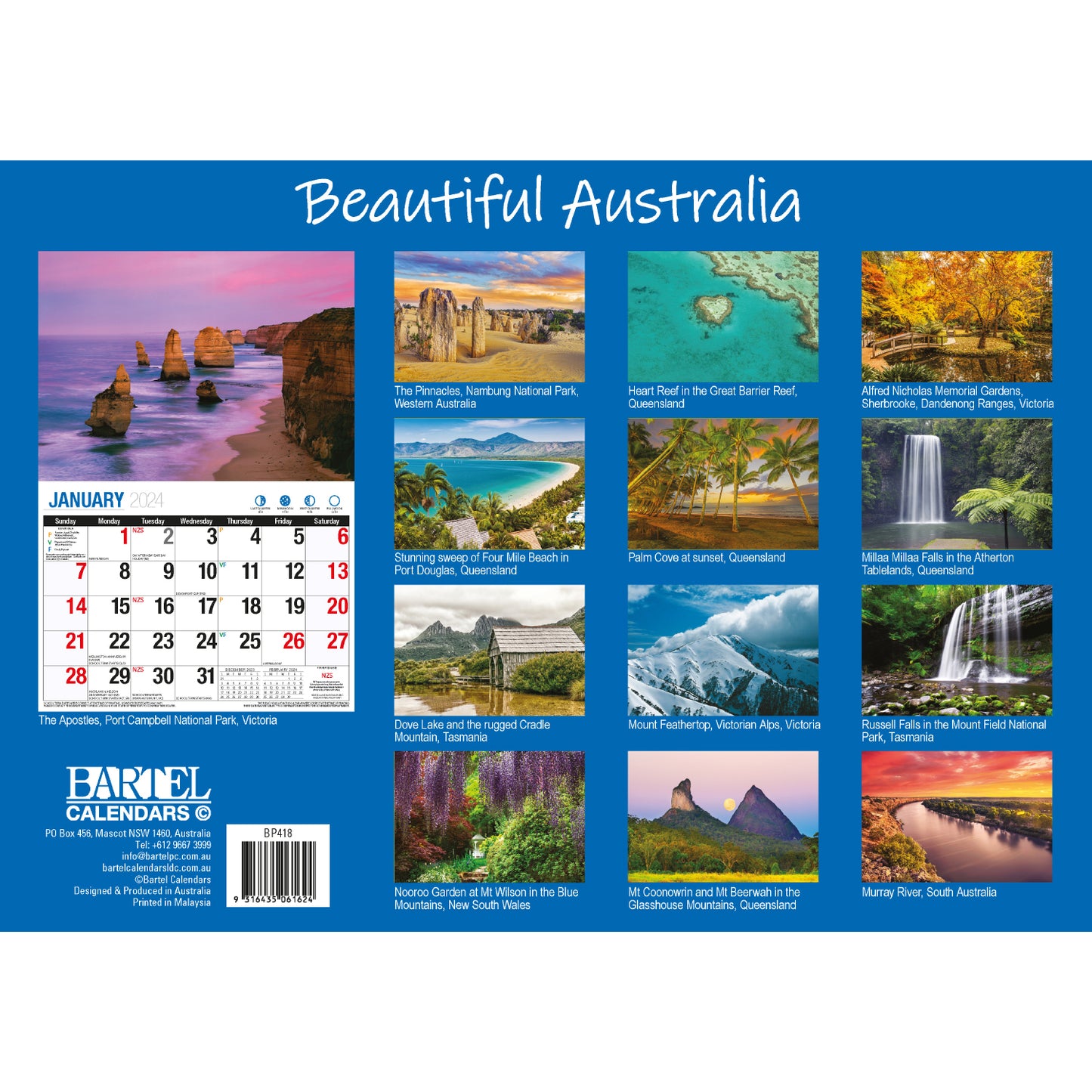 Beautiful Australia - 2024 Rectangle Wall Calendar 16 Months Scenic Landscapes V474-614566
