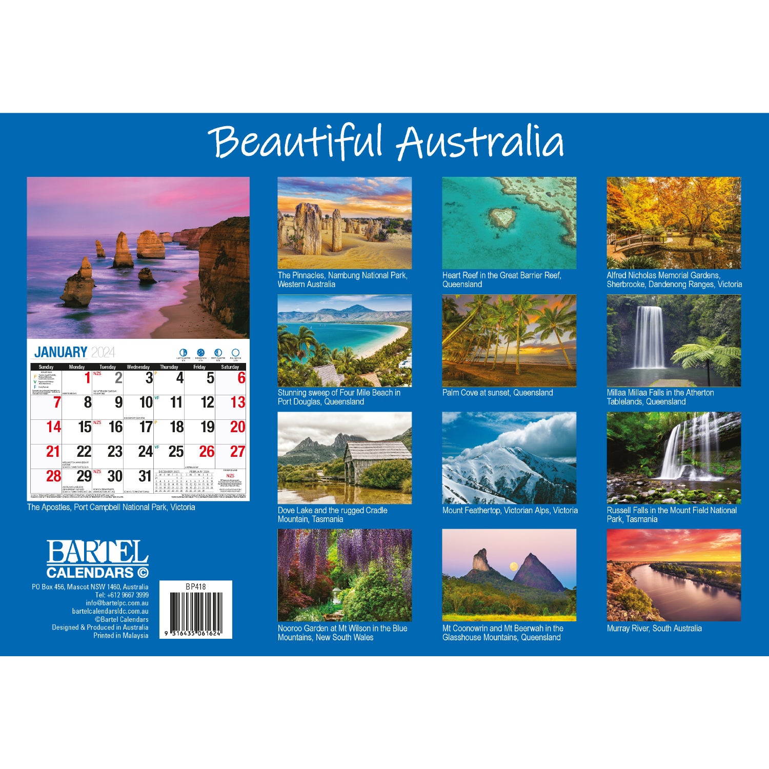 Beautiful Australia - 2024 Rectangle Wall Calendar 16 Months Scenic Landscapes V474-614566