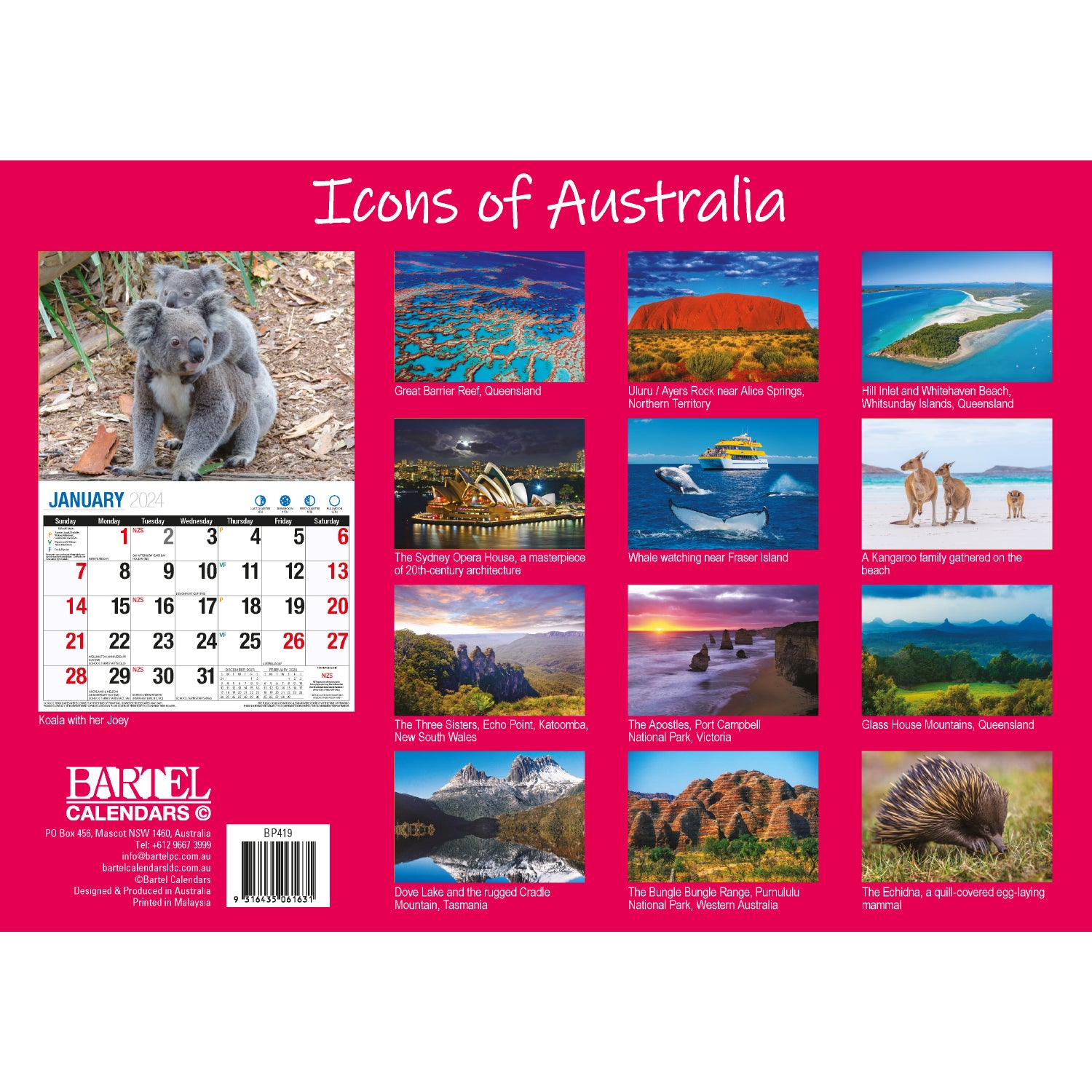 Icons of Australia - 2024 Rectangle Wall Calendar 16 Months Famous Landmarks V474-614567